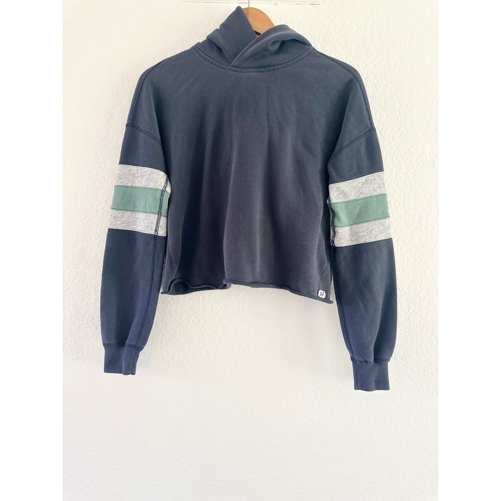 Abercrombie & Fitch Cropped Hoodie Navy Blue Striped Sleeve XS